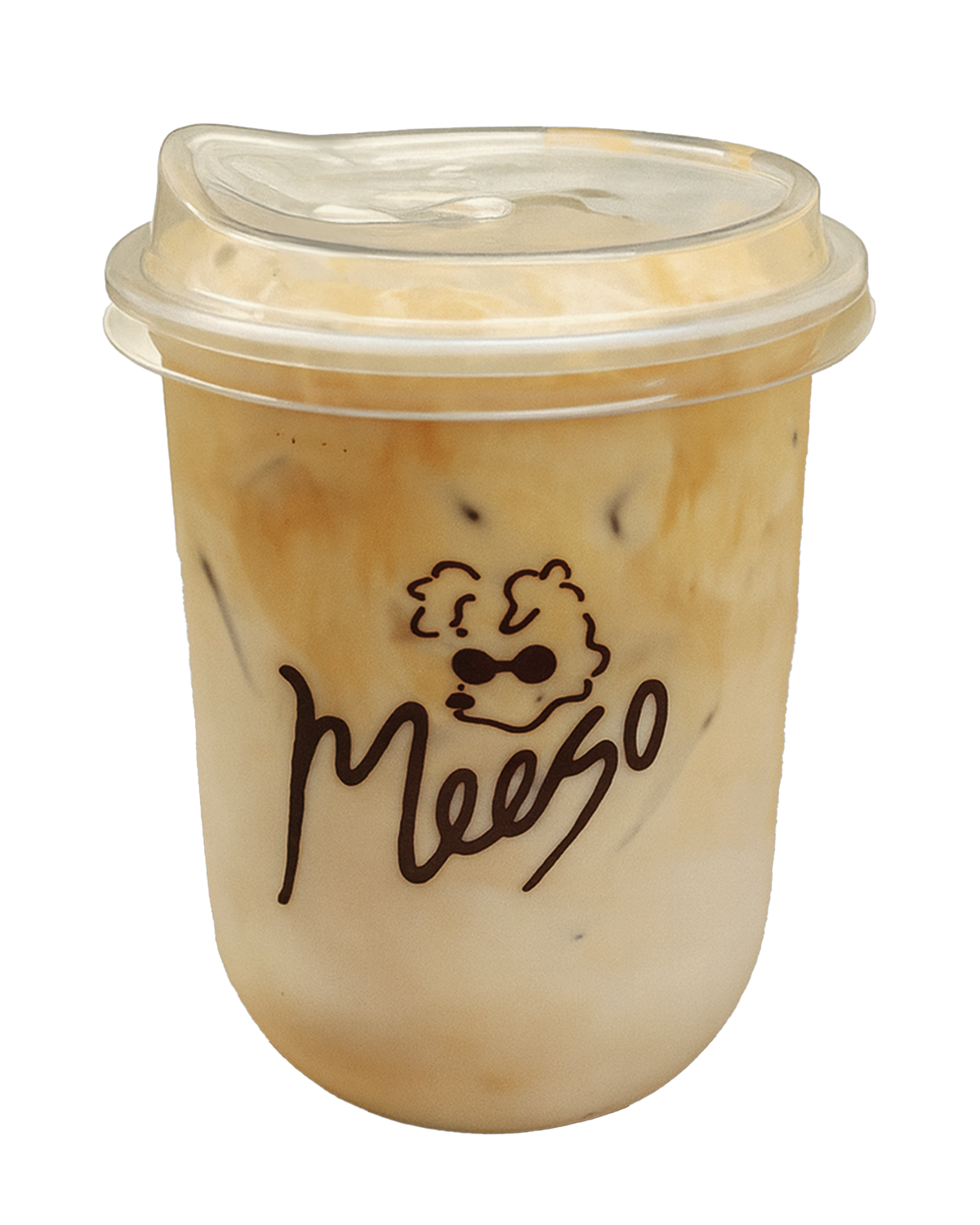 Miso Butterscotch iced coffee in a branded Meeso cup.